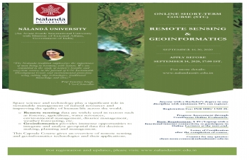 Online Short Term Course on Remote Sensing & Genoinformatics from 16th to 30th September 2020 to be conducted by Nalanda University.