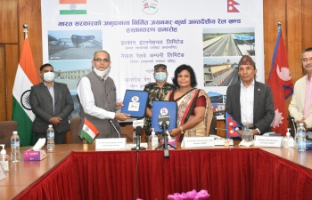35 km long India-assisted cross-border rail link connecting Jaynagar in Bihar to Kurtha in Province 2 has been completed & handed over to Nepal Railways Company in the presence of Ambassador Shri Kwatra  & MoPIT Minister Ms. Renu Kumari Yadav