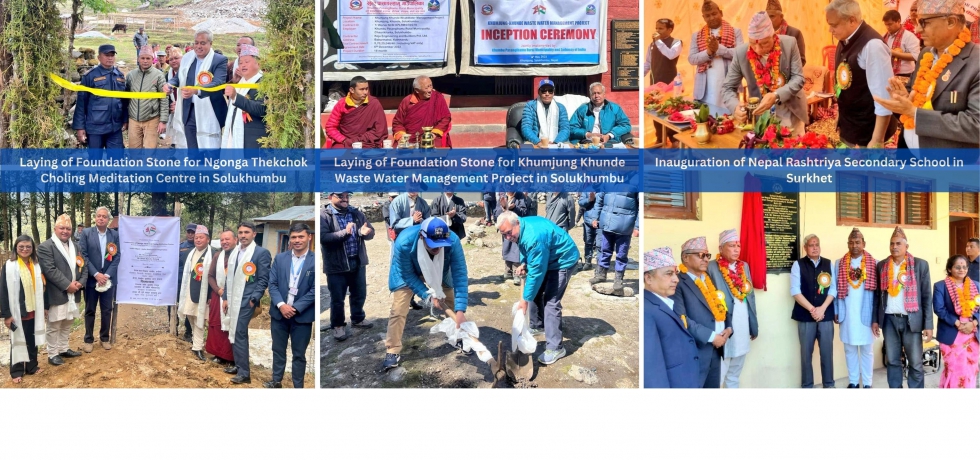 Ambassador Sh. Naveen Srivastava laid foundation stone for/  inaugurated various projects in Solukhumbu & Surkhet Districts (5-7 May 2023)
